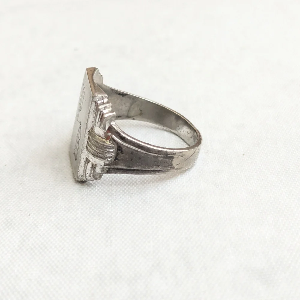 Vintage Sterling Silver Signet Ring Size 11.25 Rectangle Monogramed Antique